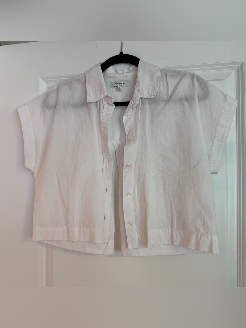 Madewell White Short-Sleeve Cropped Button-Down Shirt